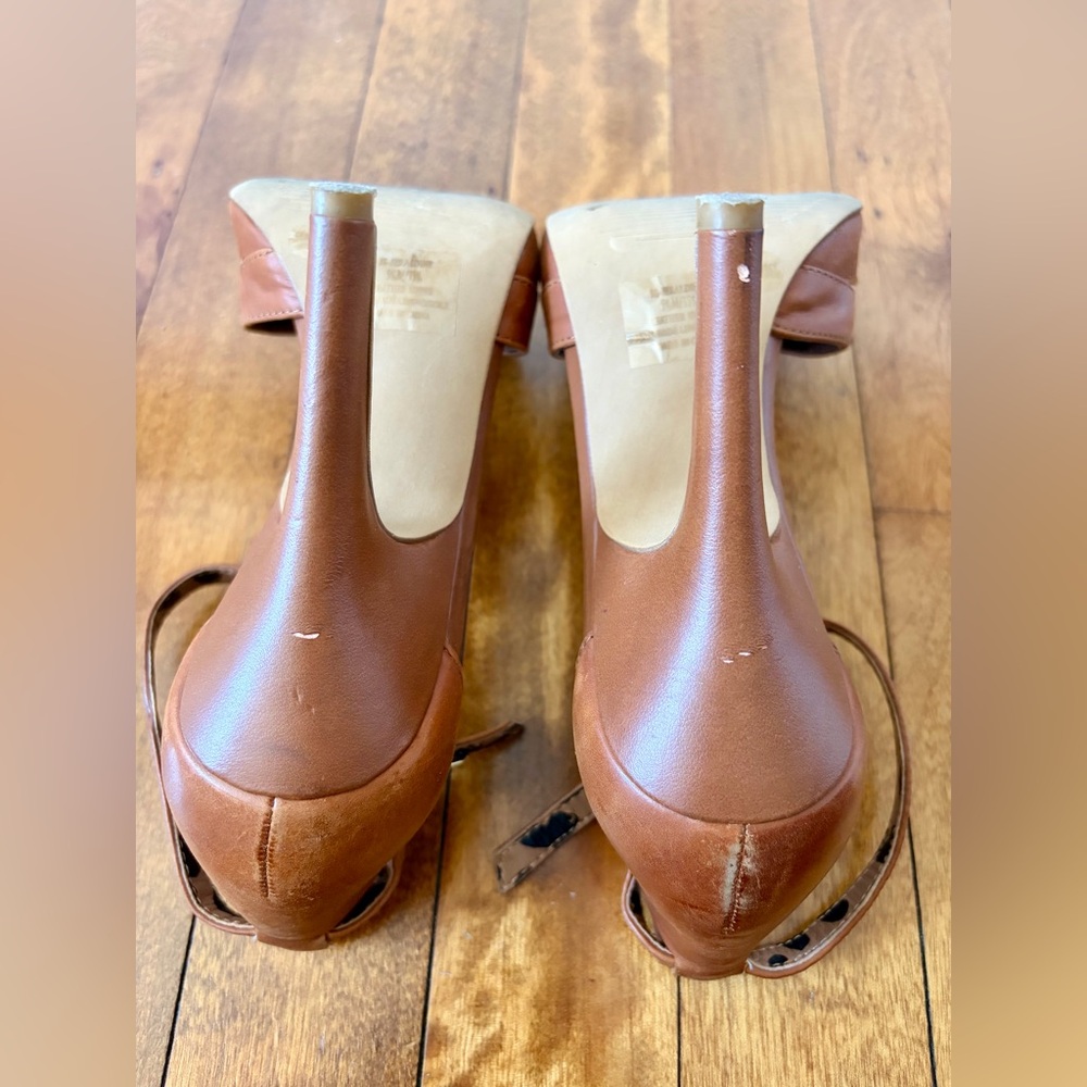 Jessica Simpson Jeraldine Elegant Brown Leather Open Toe Heels Women’s Size 5.5M - Picture 9 of 10